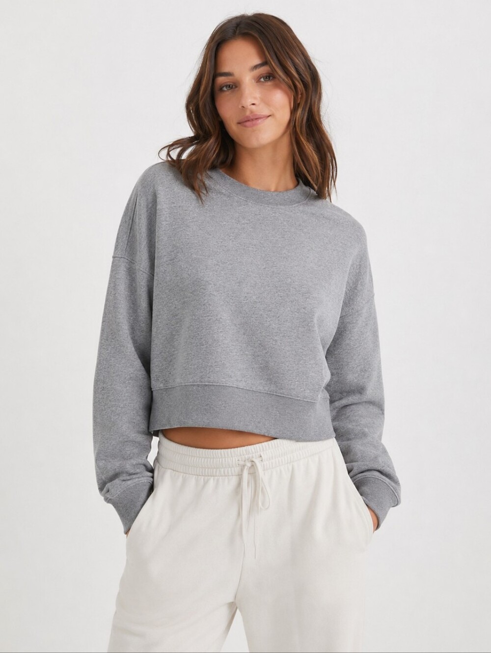 Everlane Cropped Fleece Crewneck Sweatshirt Gray Organic Cotton XS